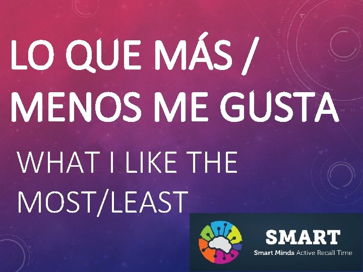LO QUE MÁS / MENOS ME GUSTA WHAT I LIKE THE MOST/LEAST 