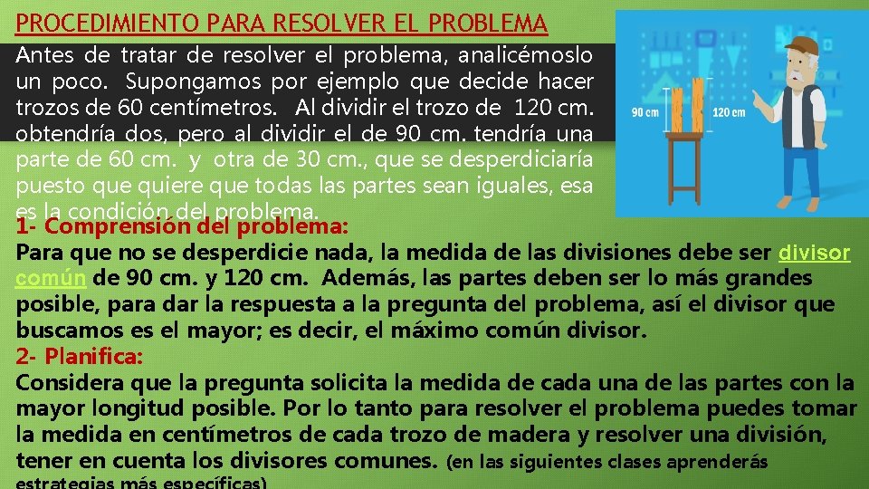 PROCEDIMIENTO PARA RESOLVER EL PROBLEMA Antes de tratar de resolver el problema, analicémoslo un