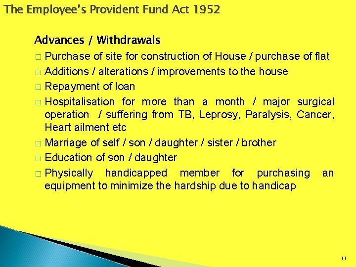 The Employee’s Provident Fund Act 1952 Advances / Withdrawals � Purchase of site for