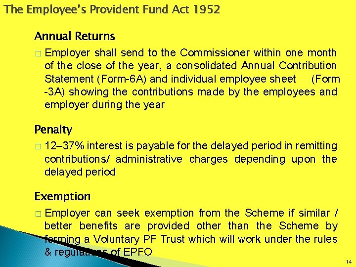 The Employee’s Provident Fund Act 1952 Annual Returns � Employer shall send to the