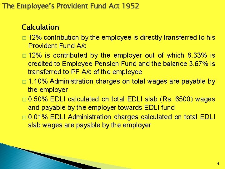 The Employee’s Provident Fund Act 1952 Calculation � 12% contribution by the employee is