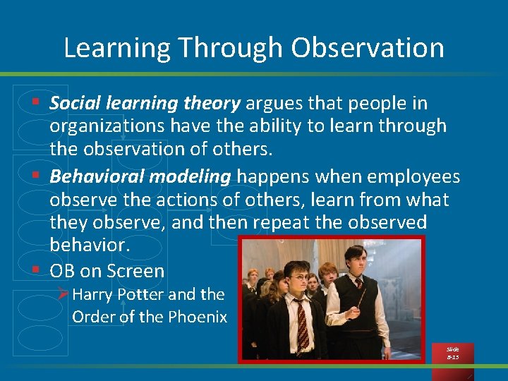 Learning Through Observation § Social learning theory argues that people in organizations have the