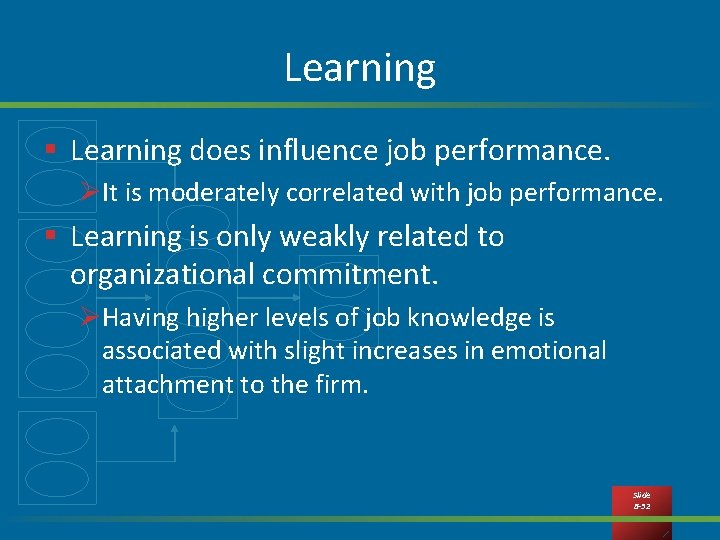 Learning § Learning does influence job performance. ØIt is moderately correlated with job performance.