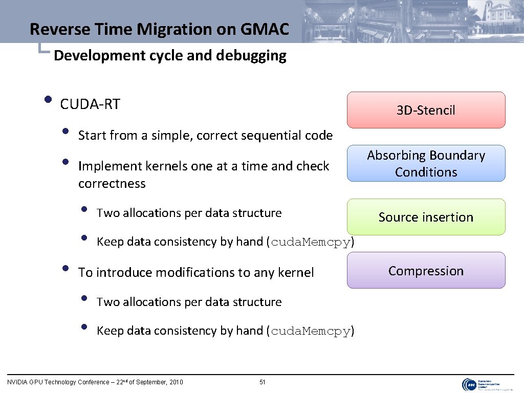 Reverse Time Migration on GMAC └ Development cycle and debugging • CUDA-RT • •