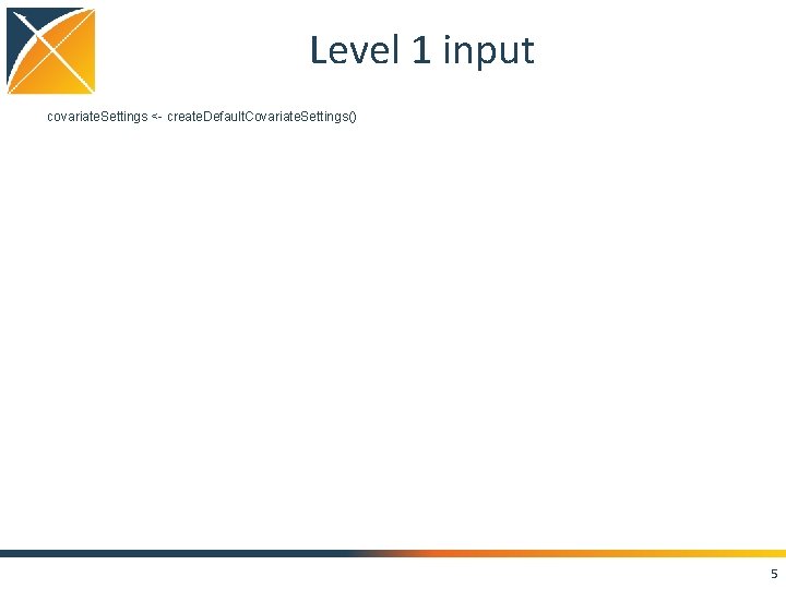Level 1 input covariate. Settings <- create. Default. Covariate. Settings() 5 Level 1 input covariate. Settings <- create. Default. Covariate. Settings() 5