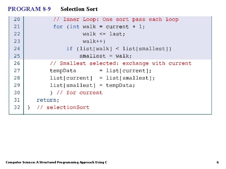 PROGRAM 8 -9 Selection Sort Computer Science: A Structured Programming Approach Using C 6