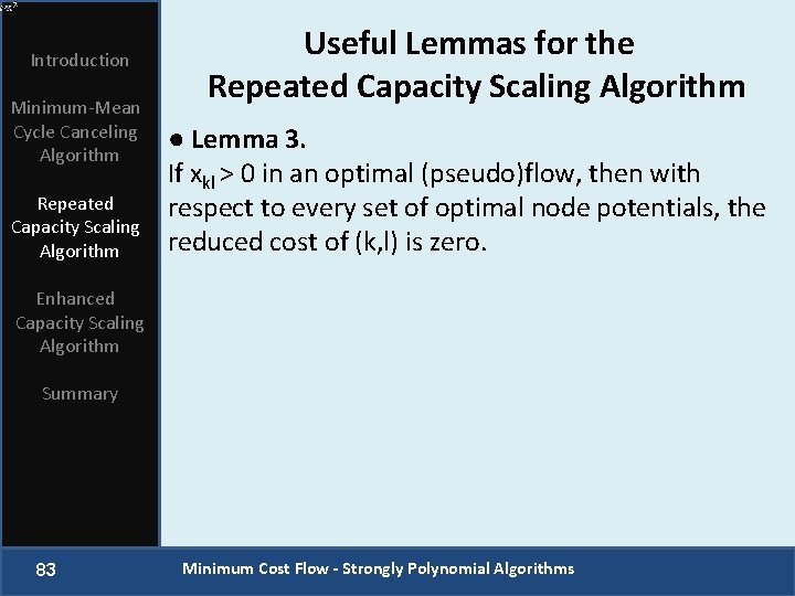 Introduction Minimum-Mean Cycle Canceling Algorithm Repeated Capacity Scaling Algorithm Useful Lemmas for the Repeated