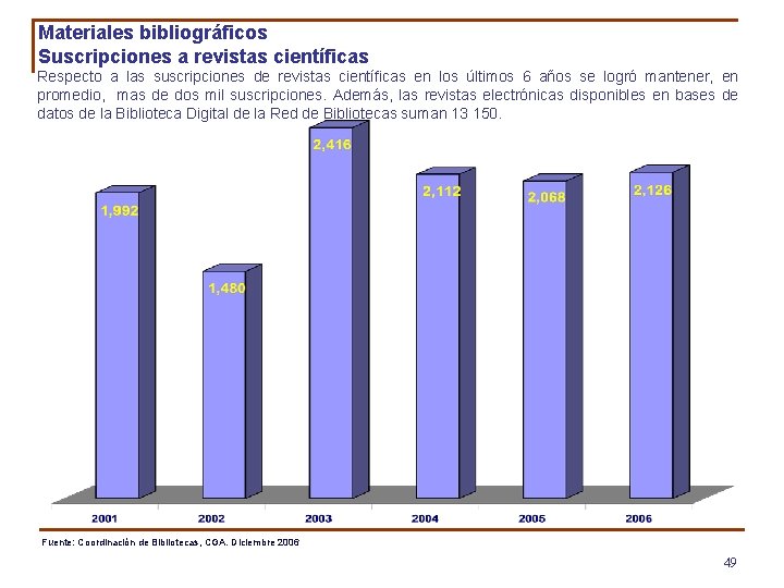 Materiales bibliográficos Suscripciones a revistas científicas Respecto a las suscripciones de revistas científicas en