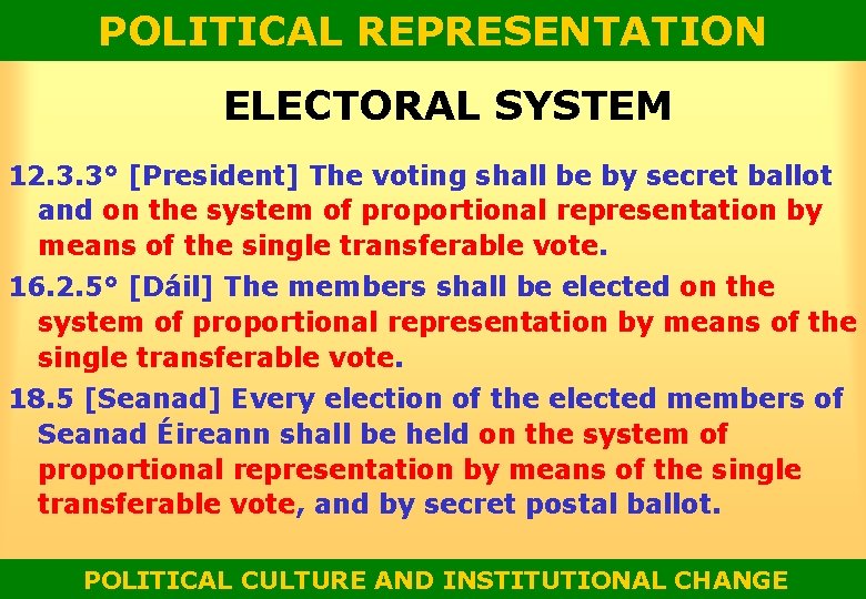 POLITICAL REPRESENTATION ELECTORAL SYSTEM 12. 3. 3° [President] The voting shall be by secret