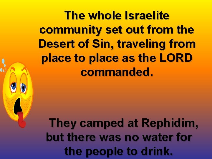 The whole Israelite community set out from the Desert of Sin, traveling from place