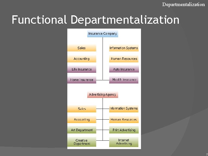 Departmentalization Functional Departmentalization 7 