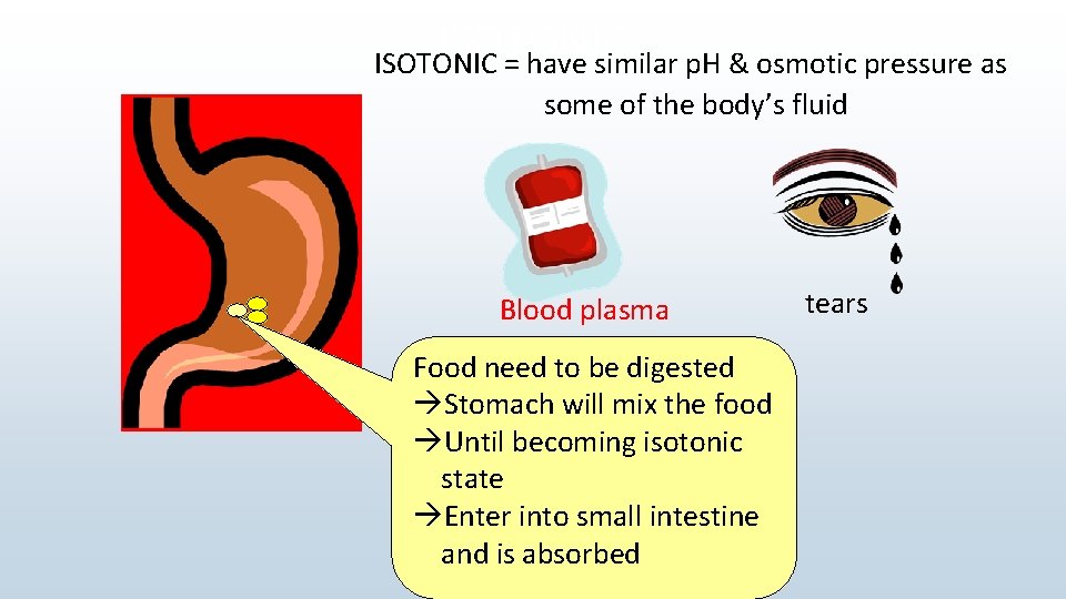 ISOTONIC = have similar p. H & osmotic pressure as some of the body’s
