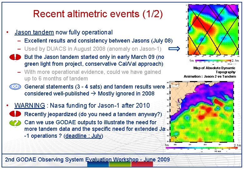 Recent altimetric events (1/2) • Jason tandem now fully operational – Excellent results and