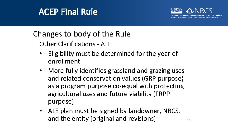 ACEP Final Rule Changes to body of the Rule Other Clarifications - ALE •