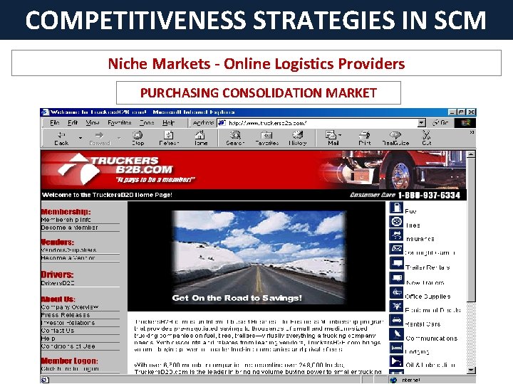 COMPETITIVENESS STRATEGIES IN SCM Niche Markets - Online Logistics Providers PURCHASING CONSOLIDATION MARKET 