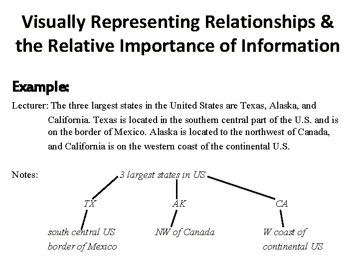 Visually Representing Relationships & the Relative Importance of Information Example: Lecturer: The three largest Visually Representing Relationships & the Relative Importance of Information Example: Lecturer: The three largest