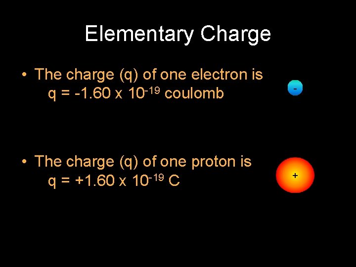 Elementary Charge • The charge (q) of one electron is q = -1. 60