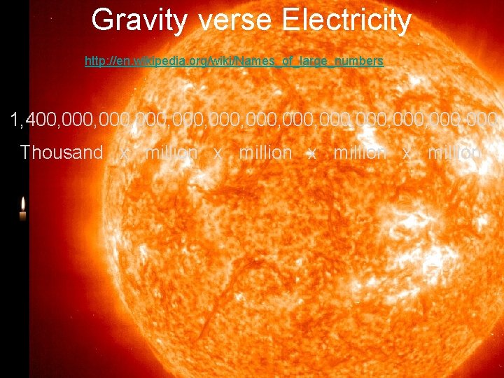 Gravity verse Electricity http: //en. wikipedia. org/wiki/Names_of_large_numbers 1, 400, 000, 000, 000, 000 Thousand