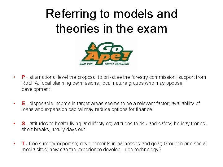 Referring to models and theories in the exam • P - at a national Referring to models and theories in the exam • P - at a national