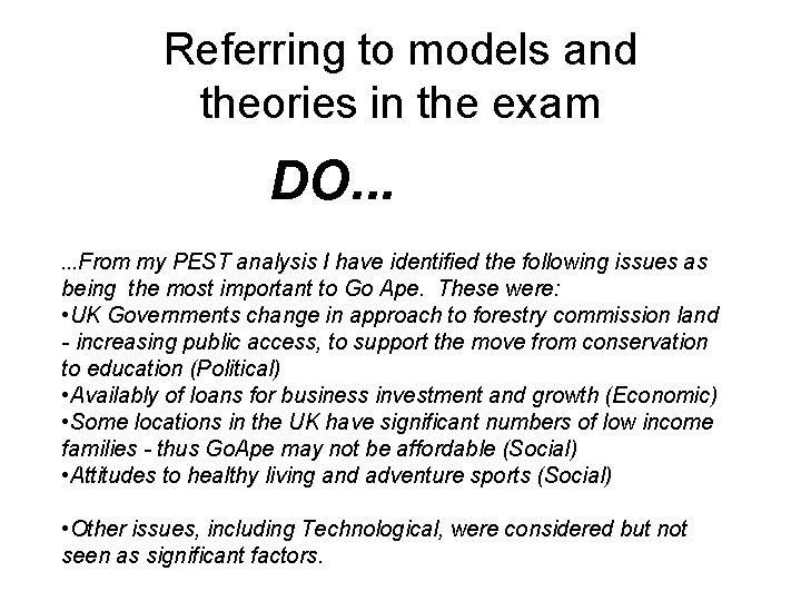 Referring to models and theories in the exam DO. . . From my PEST Referring to models and theories in the exam DO. . . From my PEST