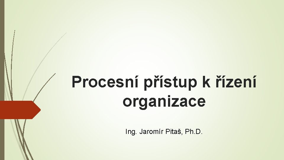 Procesní přístup k řízení organizace Ing. Jaromír Pitaš, Ph. D. 