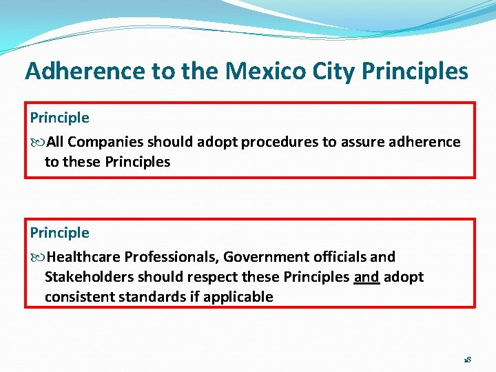 Adherence to the Mexico City Principles Principle All Companies should adopt procedures to assure