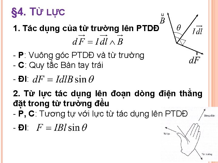 § 4. TỪ LỰC 1. Tác dụng của từ trường lên PTDĐ θ -