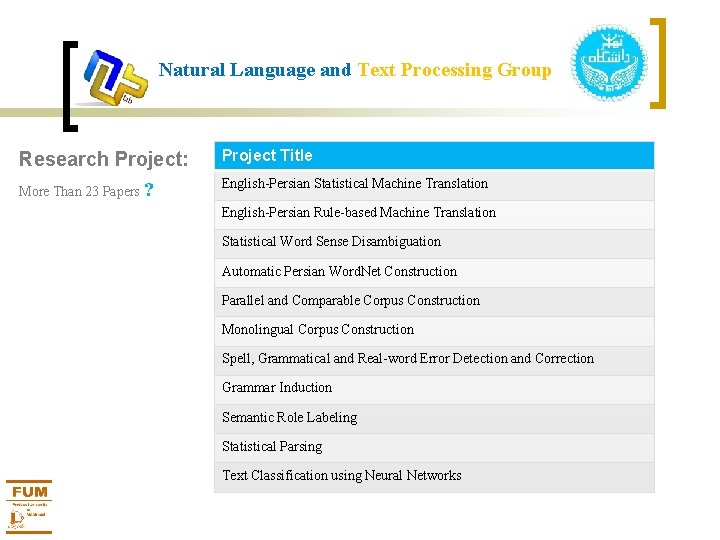 Natural Language and Text Processing Group Research Project: Project Title More Than 23 Papers