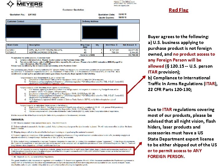 Red Flag Buyer agrees to the following: a) U. S. business applying to purchase