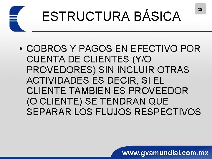 ESTRUCTURA BÁSICA 38 • COBROS Y PAGOS EN EFECTIVO POR CUENTA DE CLIENTES (Y/O