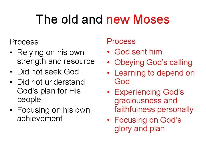 The old and new Moses Process • Relying on his own strength and resource The old and new Moses Process • Relying on his own strength and resource