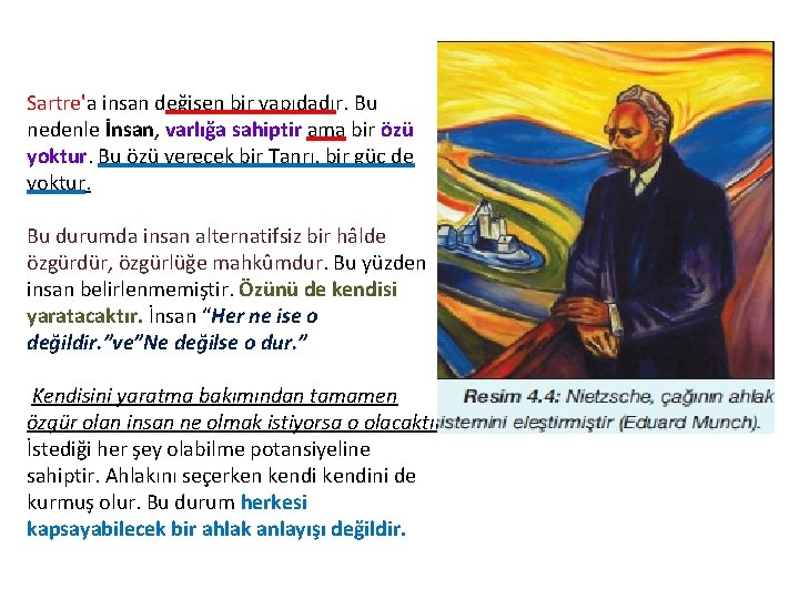 Sartre'a insan değişen bir yapıdadır. Bu nedenle İnsan, varlığa sahiptir ama bir özü yoktur.