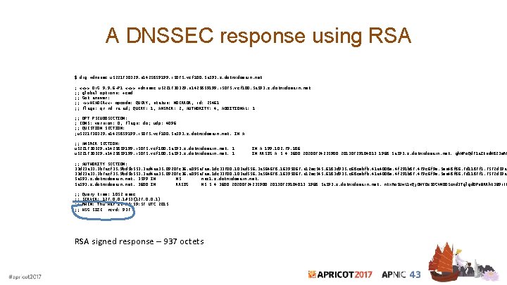 A DNSSEC response using RSA $ dig +dnssec u 5221730329. s 1425859199. i 5075.