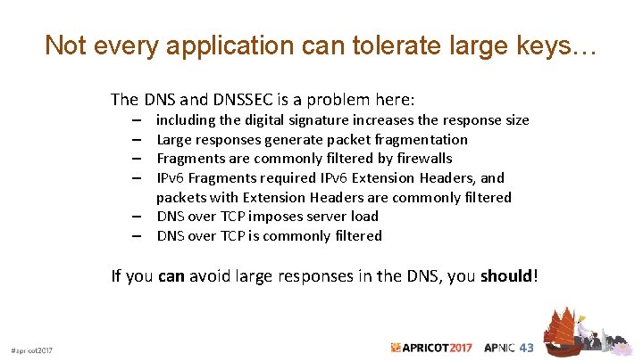 Not every application can tolerate large keys… The DNS and DNSSEC is a problem