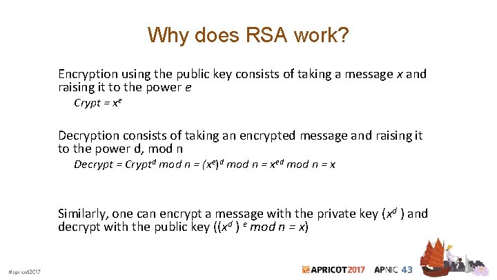 Why does RSA work? Encryption using the public key consists of taking a message