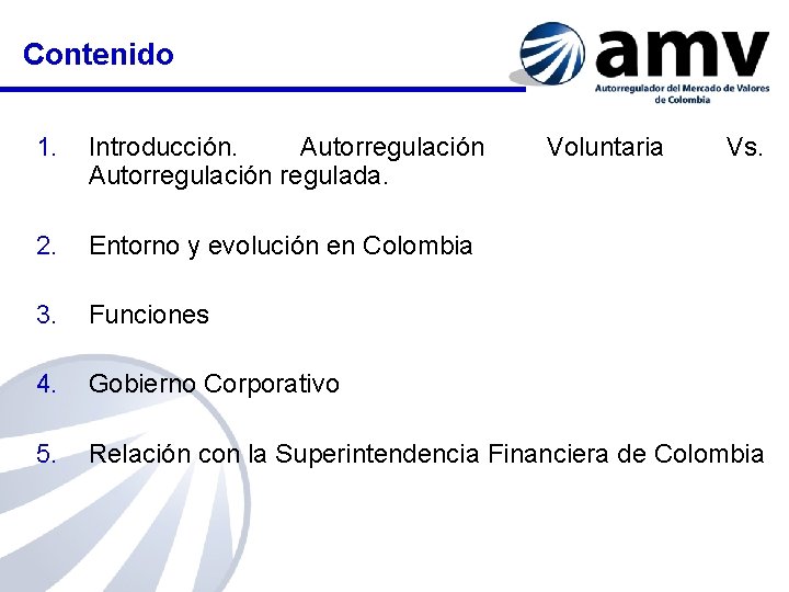 Contenido 1. Introducción. Autorregulación regulada. 2. Entorno y evolución en Colombia 3. Funciones 4.