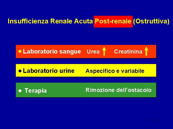 Insufficienza Renale Acuta Post-renale (Ostruttiva) • Laboratorio sangue Urea • Laboratorio urine Aspecifico e