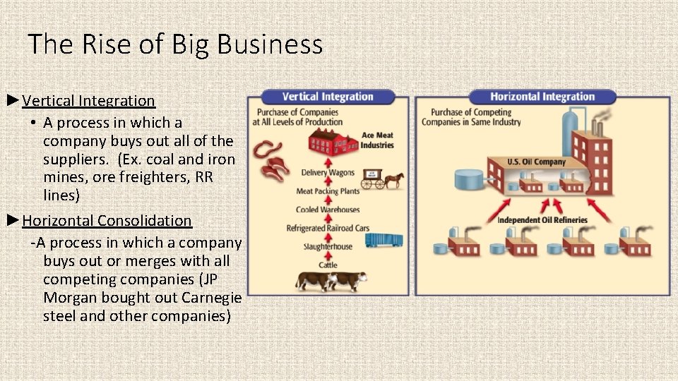 The Rise of Big Business ►Vertical Integration • A process in which a company