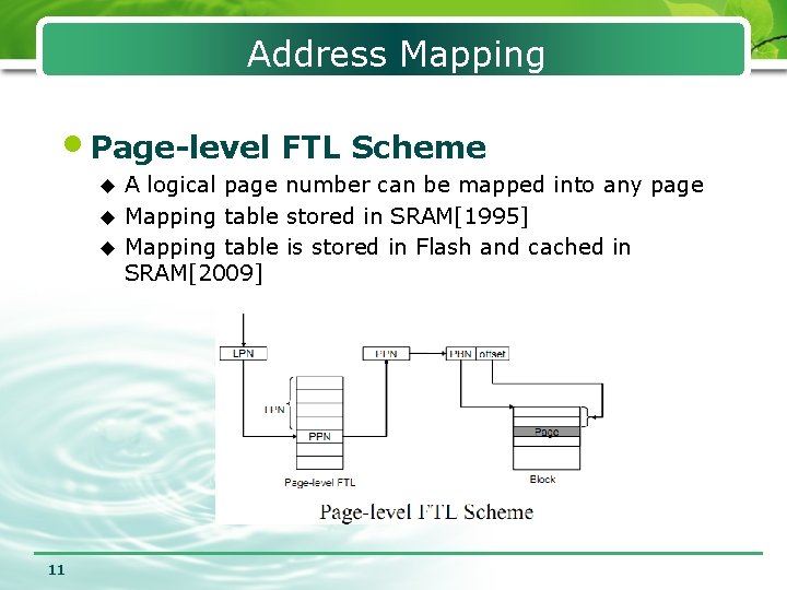 Address Mapping • Page-level FTL Scheme A logical page number can be mapped into