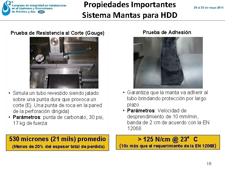 Propiedades Importantes Sistema Mantas para HDD Prueba de Resistencia al Corte (Gouge) Prueba de Propiedades Importantes Sistema Mantas para HDD Prueba de Resistencia al Corte (Gouge) Prueba de