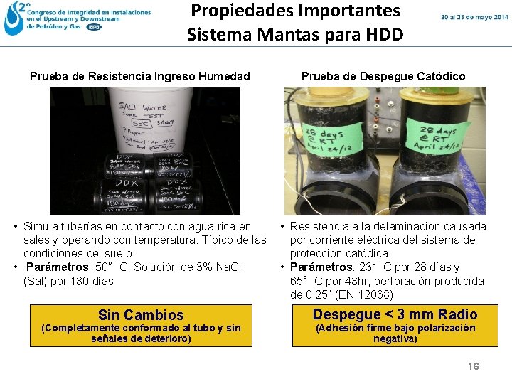 Propiedades Importantes Sistema Mantas para HDD Prueba de Resistencia Ingreso Humedad Prueba de Despegue Propiedades Importantes Sistema Mantas para HDD Prueba de Resistencia Ingreso Humedad Prueba de Despegue