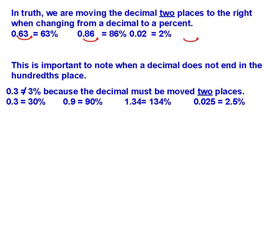 In truth, we are moving the decimal two places to the right when changing