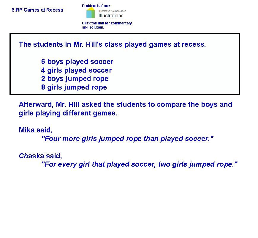 6. RP Games at Recess Problem is from: Click the link for commentary and