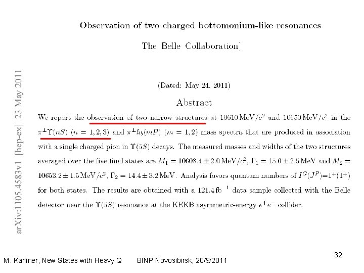 M. Karliner, New States with Heavy Q BINP Novosibirsk, 20/9/2011 32 
