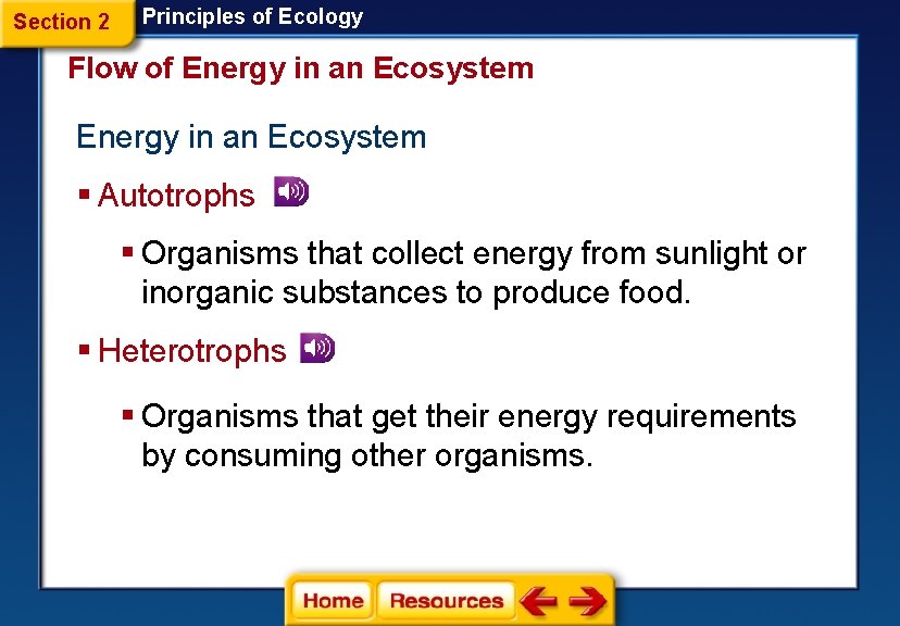 Section 2 Principles of Ecology Flow of Energy in an Ecosystem § Autotrophs §