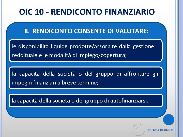 OIC 10 - RENDICONTO FINANZIARIO IL RENDICONTO CONSENTE DI VALUTARE: le disponibilità liquide prodotte/assorbite