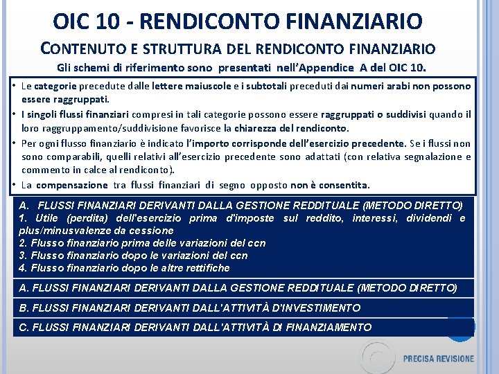 OIC 10 - RENDICONTO FINANZIARIO CONTENUTO E STRUTTURA DEL RENDICONTO FINANZIARIO Gli schemi di