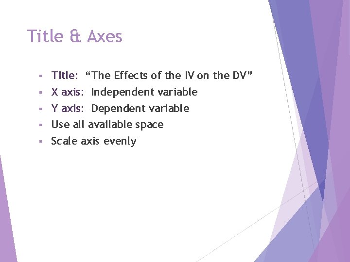 Title & Axes § Title: “The Effects of the IV on the DV” §