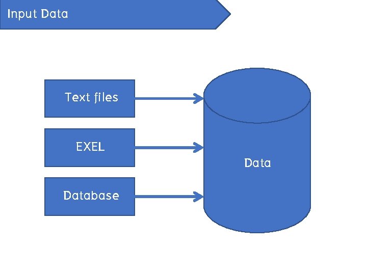 Input Data Text files EXEL Database Data 