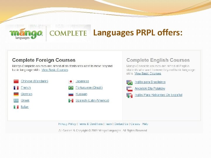 Languages PRPL offers: 